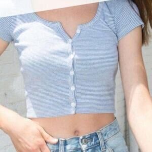 Brandy Melville Blue Striped Zelly Button Down Tee